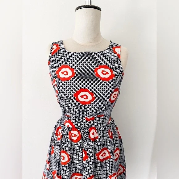 Pinky Retro Floral Cut Out Dress, Size Small, Navy, White, Red - Picture 2 of 11